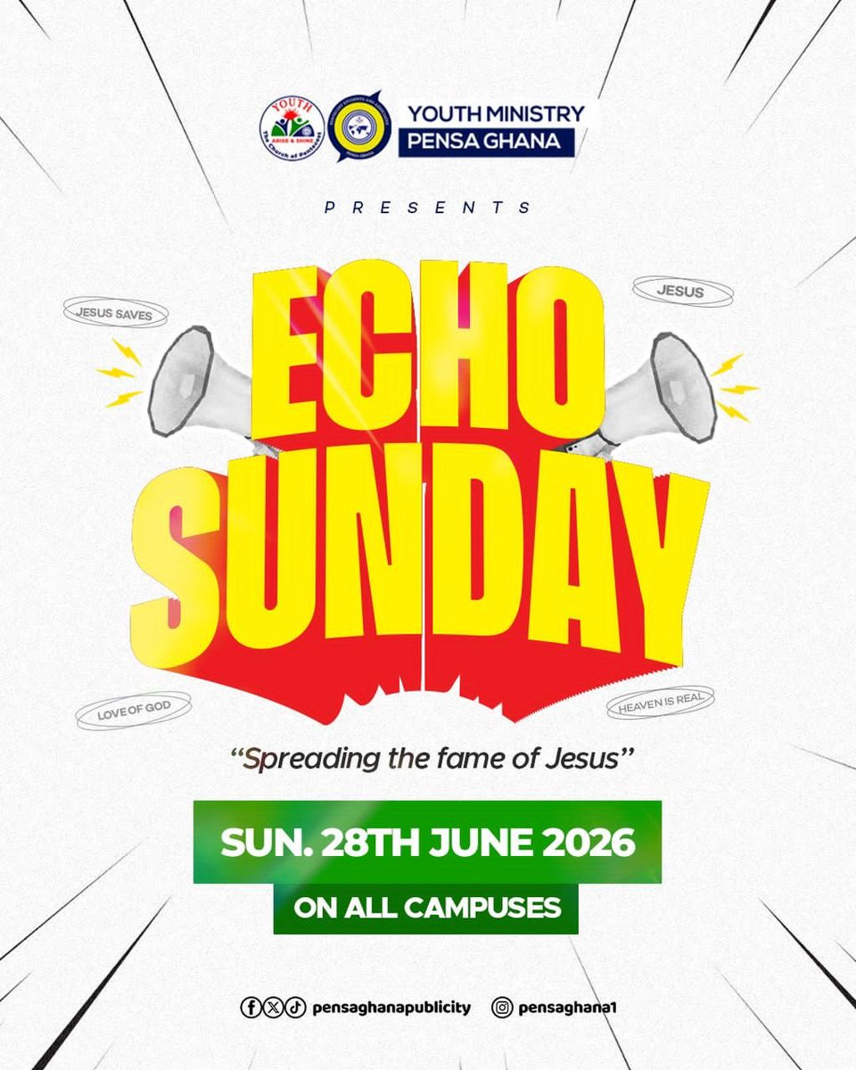 pensaghana1's tweet photo. It’s ECHO SUNDAYYY!!

Let’s join our hearts, hands and heads together to spread the fame of JESUS across all campuses!

JESUS is still the LORD of the nations. 

#PENSAGhana | #EchoSunday | #PossessingTheNations https://t.co/jEa3FvmVIE