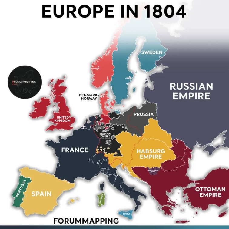 forummapping's tweet photo. Europe in 1804 https://t.co/5qaE8zwoXZ