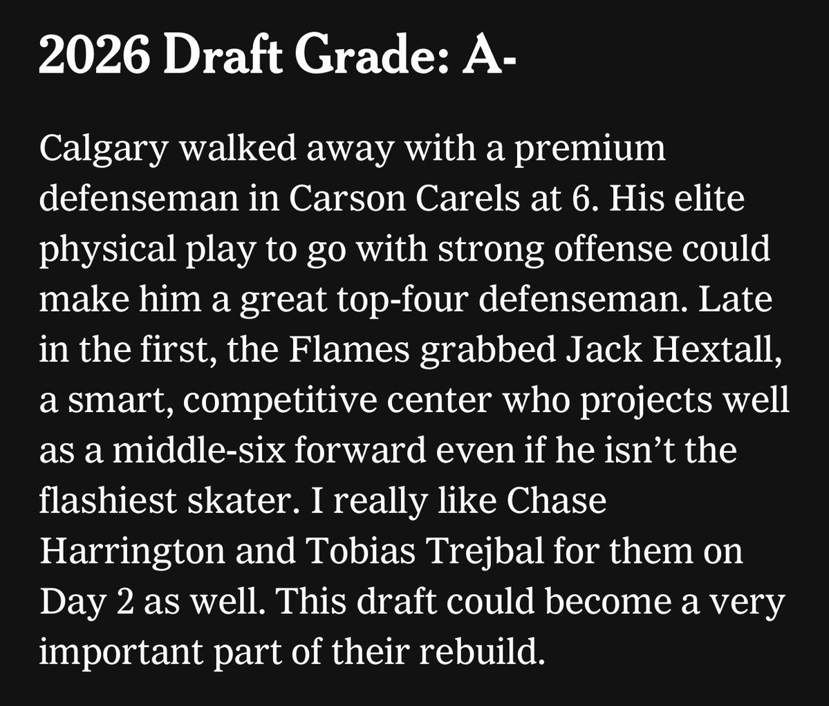 miketgould's tweet photo. .@coreypronman likes the Flames' draft https://t.co/sBxfTjJODM
