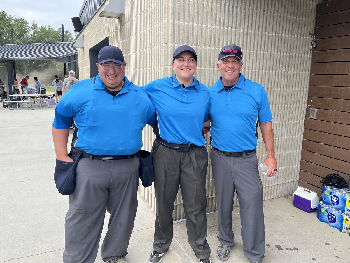 GarySharp_'s tweet photo. Look who showed up to umpire at Papio Landing today. The usual great men in blue @Hoogie52 @RonRjbase  joined by Nebraska pitcher @99jensenalexis. She had 3 close calls and nailed them all. https://t.co/FYTtahgIKC