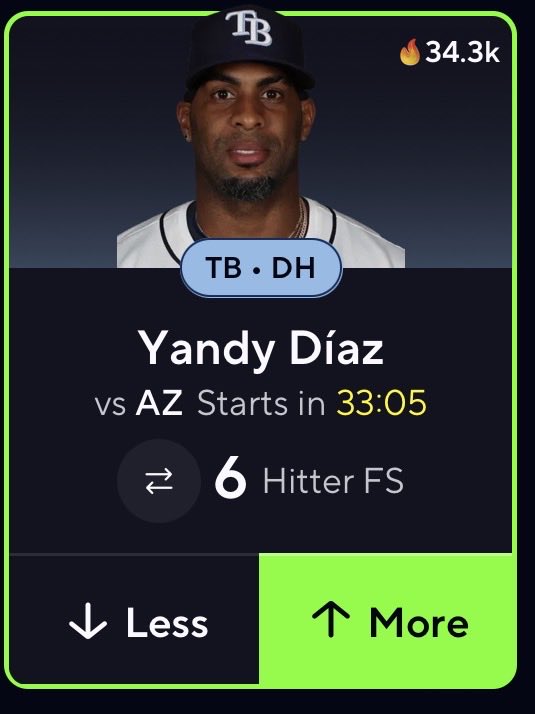 PropThrone's tweet photo. POTD 🏦 Yandy Diaz O 6 FS 

#GamblingX #MLB #PrizePicks #DFS https://t.co/rrcUOz6Sow
