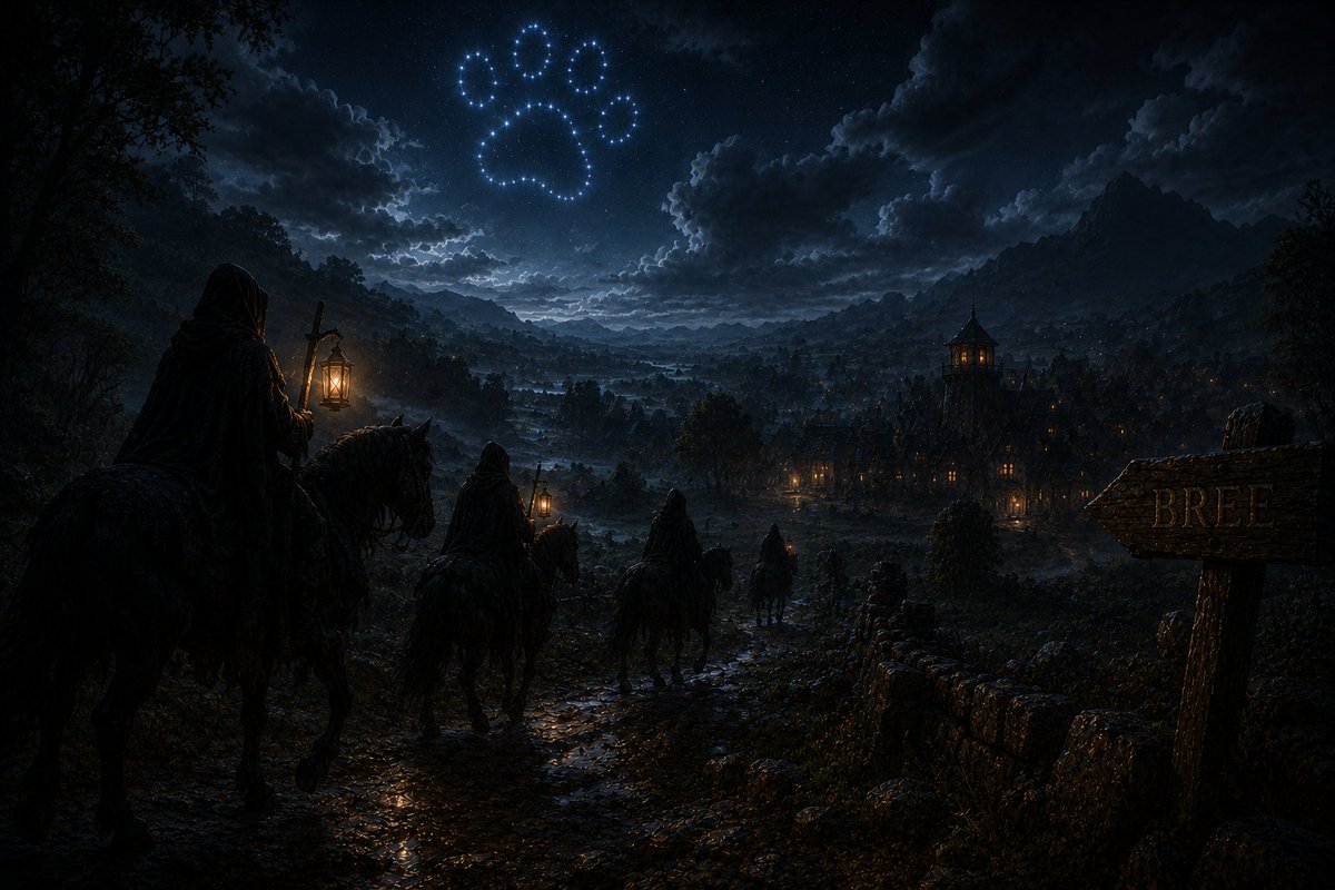 realDogenera's tweet photo. Woof! Riders searching outskirts. The air shifts, and something unseen moves with purpose. The prophecy of Dogenera breathes through every step—silent, watching, inevitable. Will you walk forward… or turn back? 🐕🌌✨🔥 #Dogenera #Dogeneration #Doge  #prophecy #LOTR #Tolkien https://t.co/oLV0V8BK8p