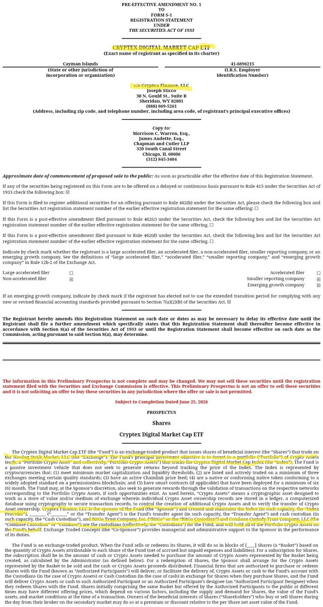 whatstheGP_t's tweet photo. @CryptexFinance it's official, the Cryptex Digital Market Cap ETF will trade on the @NasdaqExchange  if approved. $CTX is building the S&amp;P of Crypto.. 36 coins, 5 sectors, rule-based rebalancing. Don't let the free fall fool you.. this is a real @NYSE product if approved ⏲️🚀🚀🚀 https://t.co/SoGDZRZZaI
