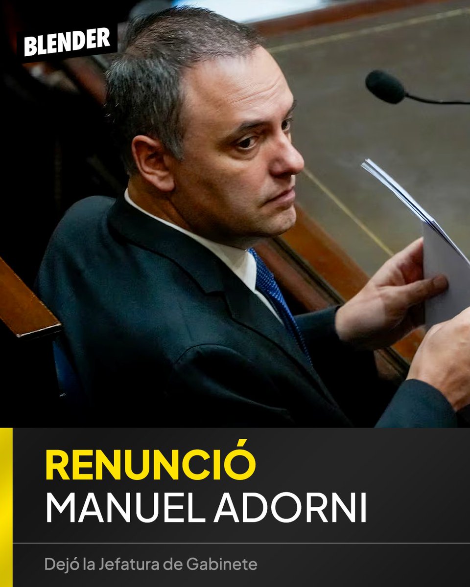 estoesblender's tweet photo. Manuel Adorni renunció a la jefatura de Gabinete. 

En las próximas horas se confirmaría su sucesor. https://t.co/D0GzCb10xB
