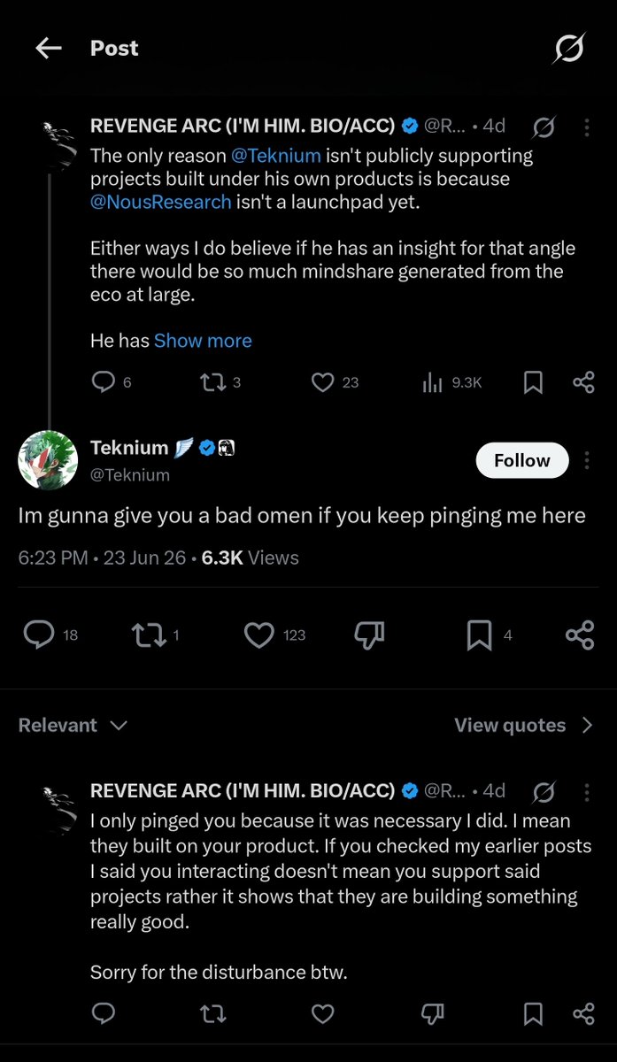 sltobs's tweet photo. @2147_Million @superteam @SuperteamPOL @SuperteamAE @privateDAOOS @Teknium Yeah bro teknium support mirari https://t.co/HQybdfFjYL