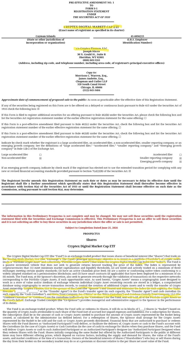 whatstheGP_t's tweet photo. @CryptexFinance it's official! The Cryptex Digital Market Cap ETF ($BAGZ) will trade on the @NasdaqExchange. $CTX is building the S&amp;P of Crypto. 36 coins, 5 sectors, rule based rebalancing. Dont let the free fall fool you, This will be a @NYSE product if approved by the SEC ⏲️🚀 https://t.co/Vdcim0Sq8E