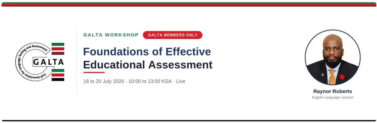 sajjadllah's tweet photo. Looking to strengthen your assessment practice? 

Join our upcoming GALTA workshop on effective educational assessment and learn from leading experts. 
Register today here: 🎟️ https://t.co/GI3yd9AO65

#LanguageAssessment #LanguageTesting #Assessment https://t.co/vPOb8VhHVa