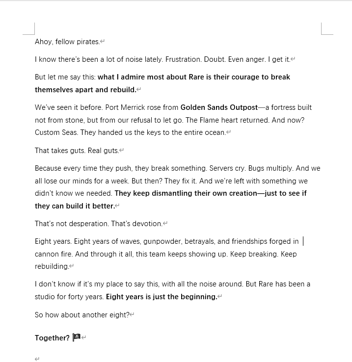 CamilaNie_'s tweet photo. Or perhaps, this isn't just about Port Merrick.
It’s about eight years of breaking, rebuilding, and still surprising us.
Here’s to another eight. Together?
#SeaOfThieves @RareLtd @SeaOfThieves https://t.co/QUv6IudHxV