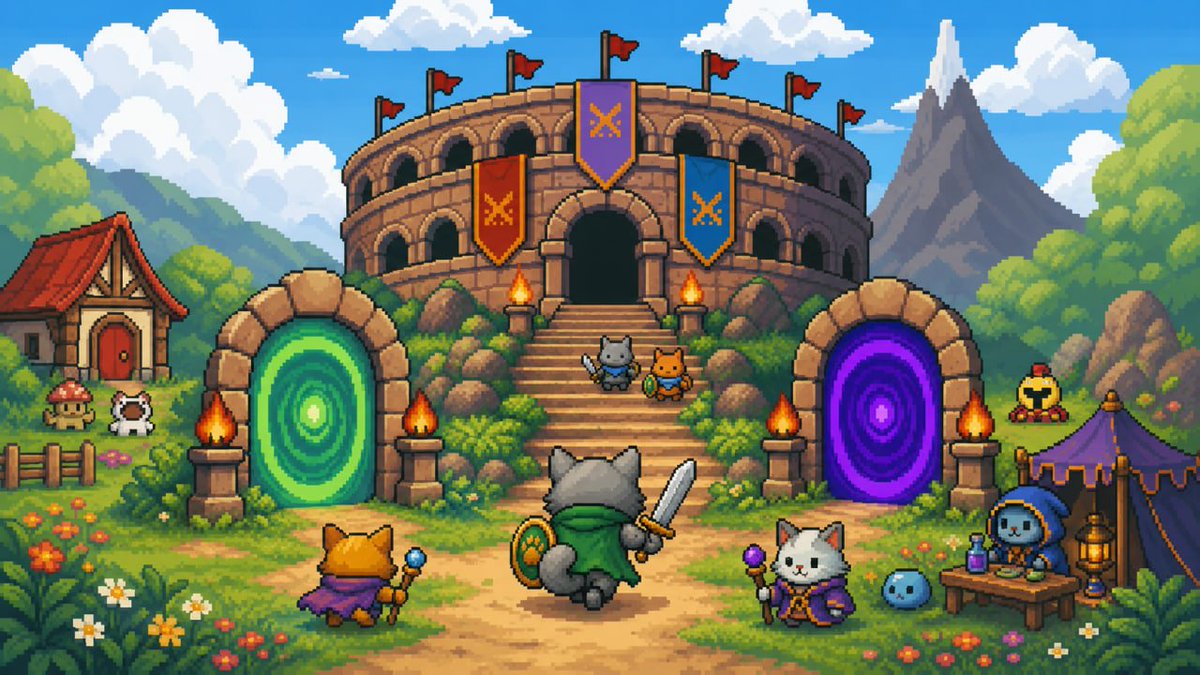 clowdermmo's tweet photo. A clowder is a group of cats. Now they have a world.

CLOWDER is a live multiplayer game that runs right in your browser. No download. Connect your Solana wallet and you are standing in a shared pixel world with real players around you.

Gather and craft. Trade at the market. Fish off the pier. Climb the arena.

A whole little world, and it is open now.

https://t.co/noWzdG4UAC