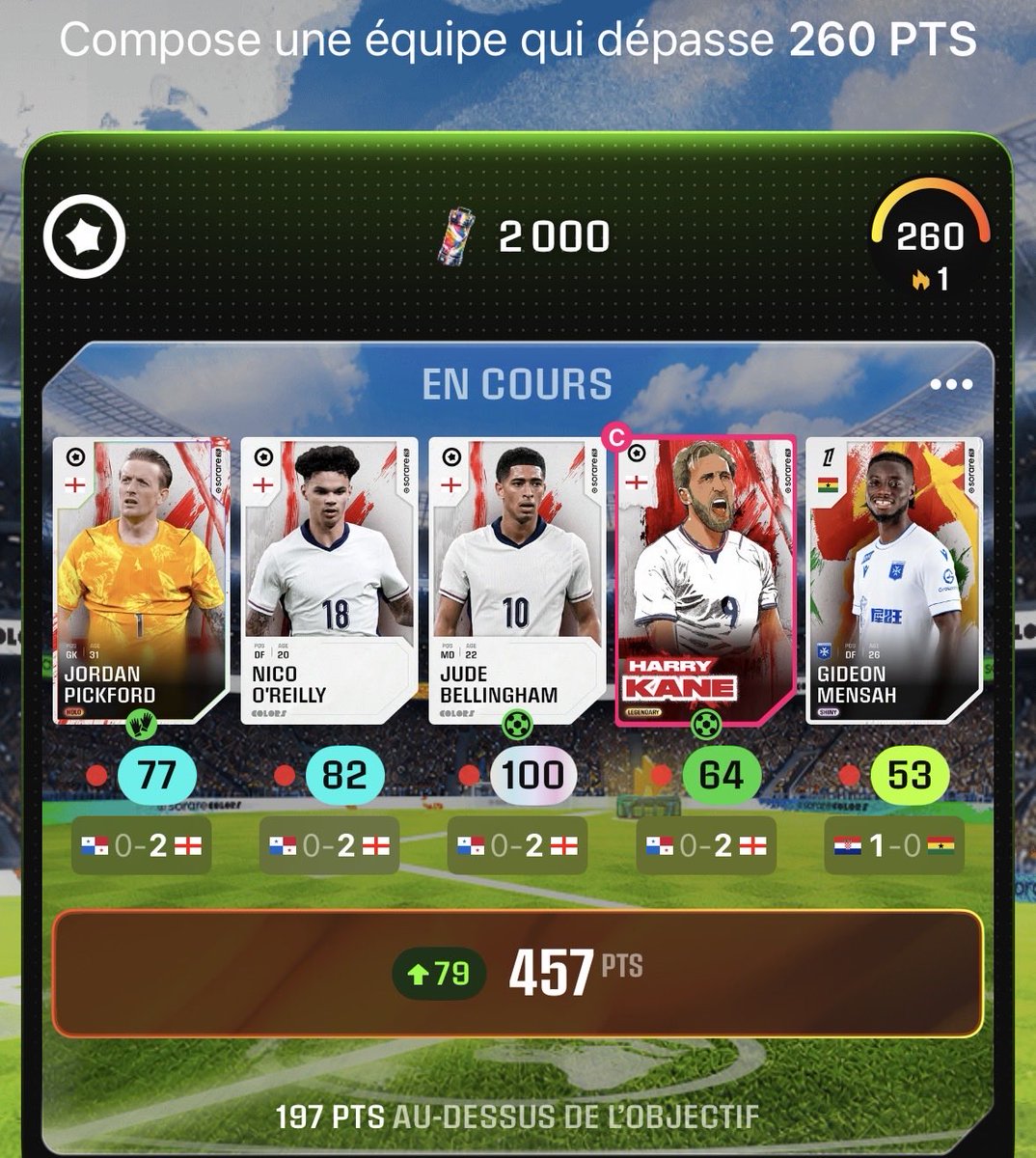 pmkanx's tweet photo. Hier dernière vie à 440 pts, je mise tout sur la France, maignan, upa, tchouameni, mbappé et olise, ça passe pas. Ce soir palier a 260pts avec l’Angleterre………. La poisse quoi 

#Sorare https://t.co/FlnzgwdXBh