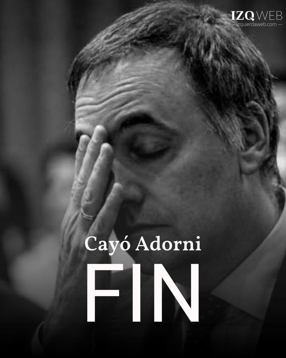 IzquierdaWeb's tweet photo. Renunció Adorni

La caída de Adorni es un cachetazo político para el gobierno y una alegría para la gente. 

El de Milei es un gobierno que llegó con el verso “anticasta” y que demostró ser tan corrupto como todos los demás. 

Además Milei se jacta de que solo acelera en la curva y ahora se comió un porrazo. ¡Festejamos junto a la gente la caída de Adorni! FIN.