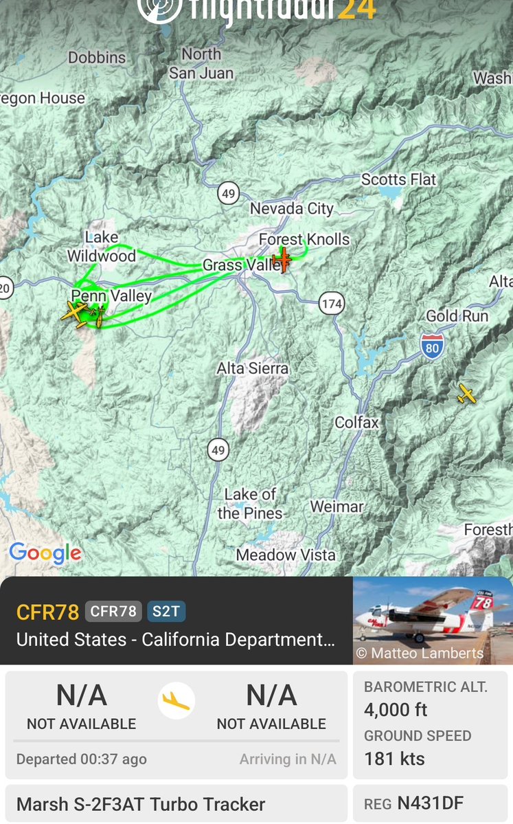 Elias_Funez's tweet photo. Grass Valley air attack 230 and Air Tanker 78 working the #BellFire in Penn Valley, last size at about 2 acres. #theunionnow #fireseason2026 https://t.co/YlyetZ4u6R