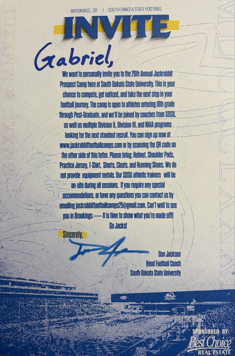 GabeGrafft's tweet photo. Thank you Coach @CoachDtjackson and @GoJacksFB for the mail! https://t.co/YNb8oNtvtE