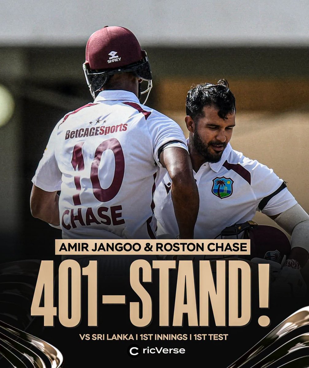 Laraib_Fatiima's tweet photo. 🚨 HIGHEST 6TH WICKET PARTNERSHIP IN TEST HISTORY! 🤯🔥
Amir Jangoo and Roston Chase have produced a batting masterclass against 🇱🇰. 🤝🏻
A partnership for the ages. 🫡
#SLvsWI | #CricVerse https://t.co/UaxnbQEyVe