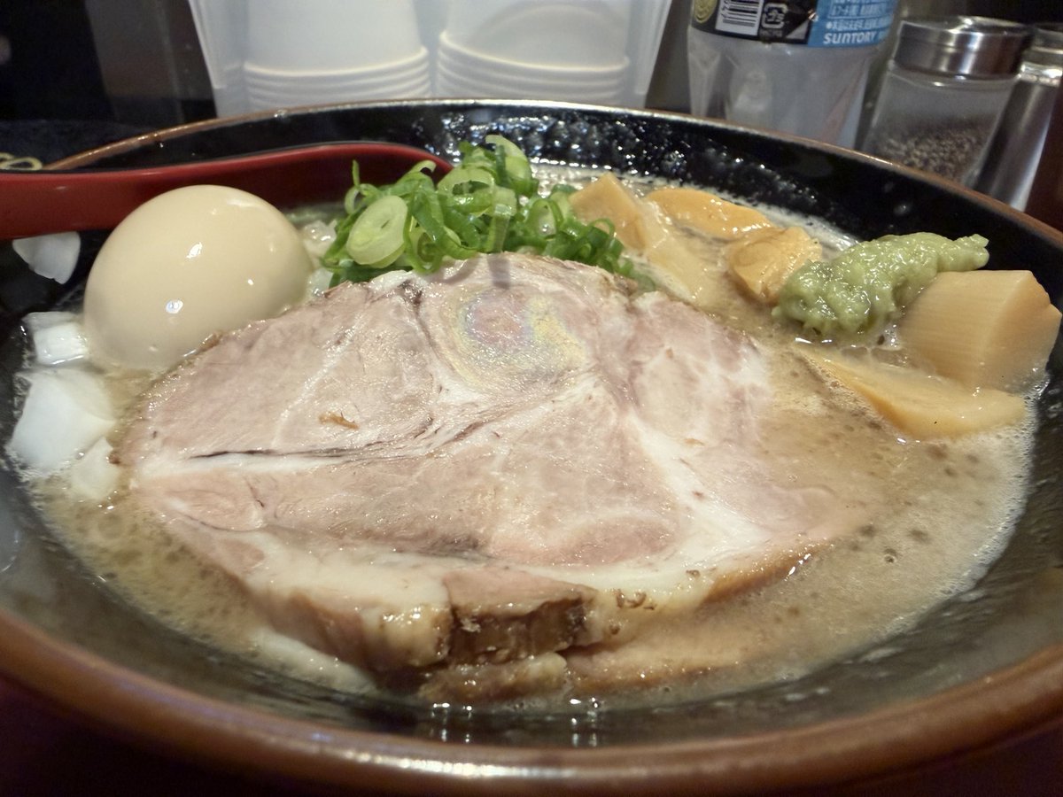 2026年6月28日・日曜日 豚鬼 濃厚豚骨並盛🍜 味玉TP🥚 黒烏龍茶