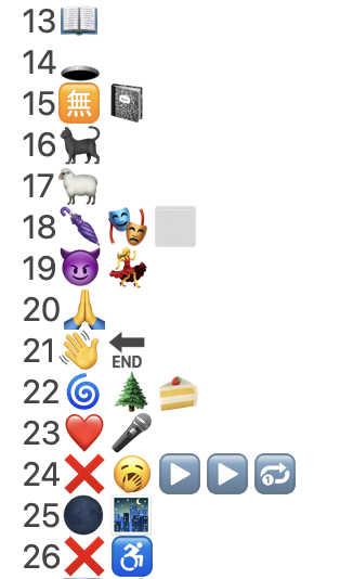 Int4770's tweet photo. 突发奇想来玩emoji猜歌名！
有些来自歌名，有些来自mv元素
Come and guess Eve songs!!!
Some got inspired from song titles while others got inspired from mv elements
#Eve家 https://t.co/AbiyRCyFaH