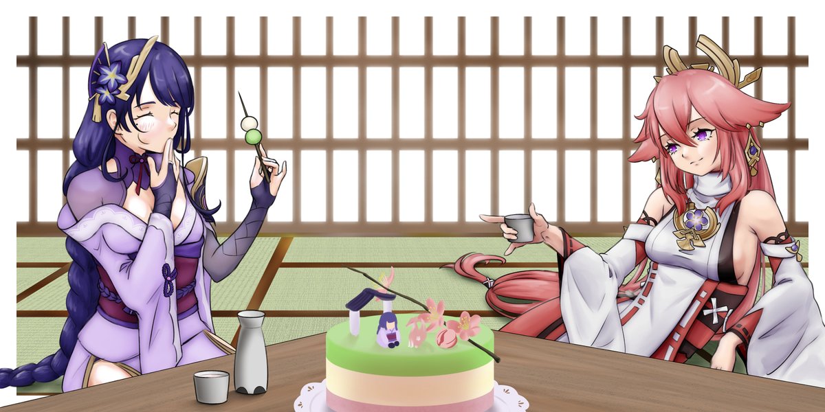 Dubiwyne's tweet photo. kinda rushed, but still technically on time
Happy Birthay to my wife Yae Miko, and late hbd to my wife's wife Ei!
#genshin #EiMiko #GenshinImpact #fanart https://t.co/8IfYYgnjwN