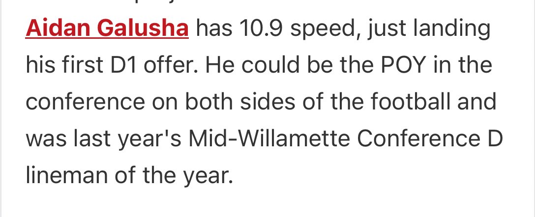 AidanGalusha27's tweet photo. Thanks @JordanJ_ , @AndrewNemec and @PrepRedzoneOR for the write up and projecting me as 1st Team All State RB and DL, although I hope to play much more MLB this year. https://t.co/zkUvEIogO4