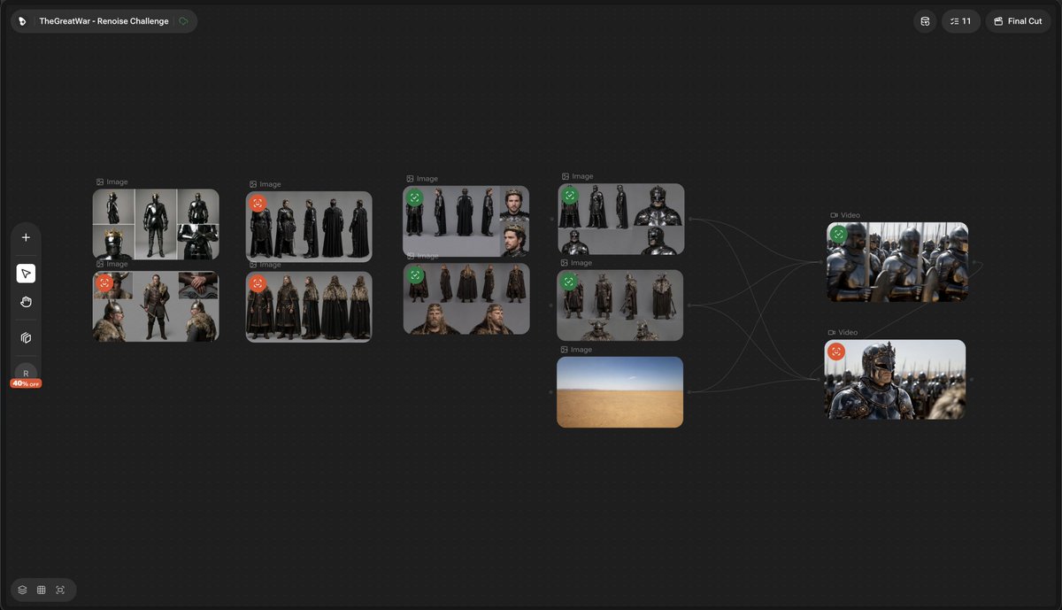 reonlabs's tweet photo. The Great War

Two rival kings. Two massive armies. One completely unexpected ending.

Created using Nano Banana Pro and GPT Image 2 for images. Seedance 2.0 for the video.

Made with @renoiseai for the @Contra challenge. #RenoiseChallenge https://t.co/0hdZV7OhZM