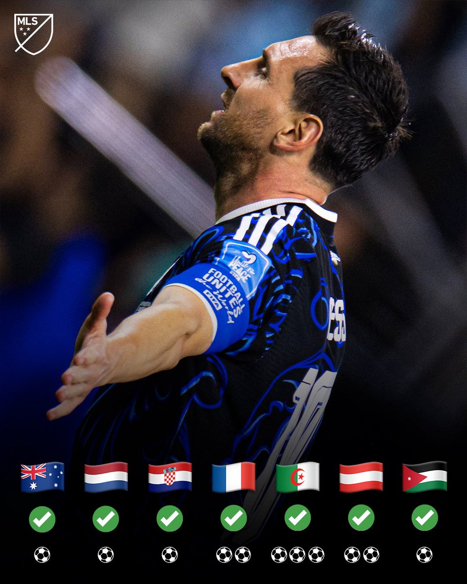 MLS's tweet photo. More history for Messi. ✨

The first player to ever score in seven consecutive World Cup matches. https://t.co/4FdyN2SFYy