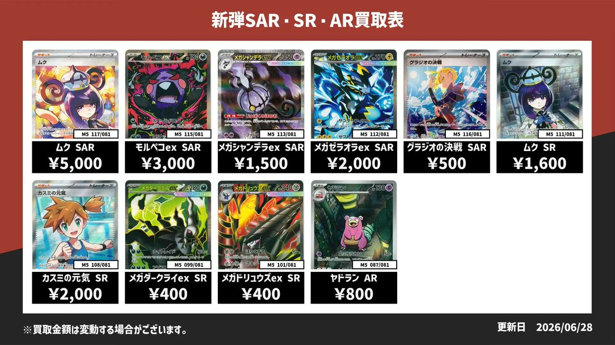 ✨アビスアイSR・SAR・AR 買取表✨ ✨ムク SAR ￥5,000✨ 😈モルペコex
