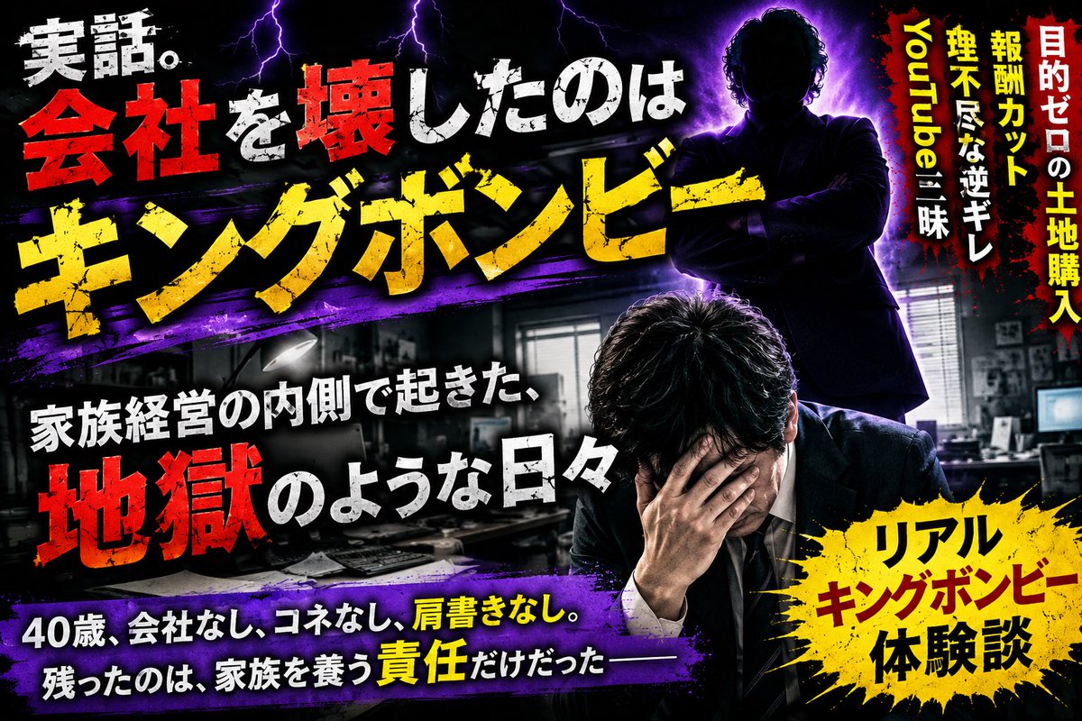 naoki_openx's tweet photo. 僕が以前から言及している「キングボンビー」とは何なのか。

初めて、ここにまとめました。
家族経営の真実がここにあります。

実話。会社を壊したのはキングボンビーだった。｜なおき @NEWEND_NETWORK https://t.co/9EL9pBTTFE https://t.co/OgYYHQHCG9