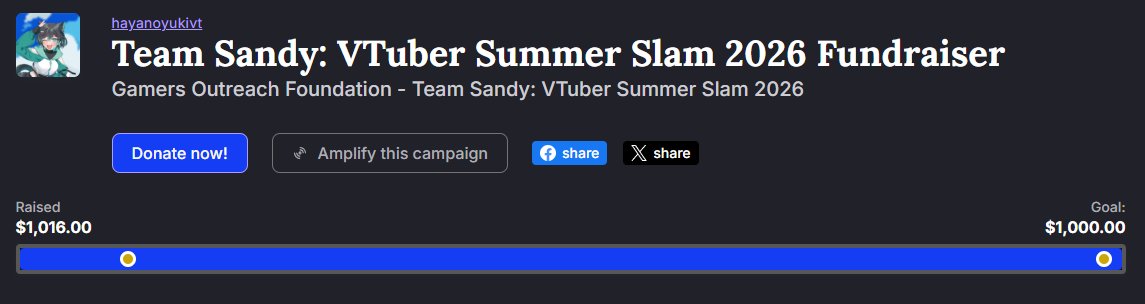 HayanoYukiVT's tweet photo. Today I finished off the Summer Slam charity event with @GamersOutreach. My group raised $1,016!!! WHICH IS INSANE! Top 20 donators babyyyy!!!

It is such an immense pleasure to give back to an amazing cause, and couldn't have asked for a more generous & kind chat. Ily all

Keep an ear out for my reckoning of each $ goal we reached - polls for pfp and such will be in the discord!
#VTuberSS2026