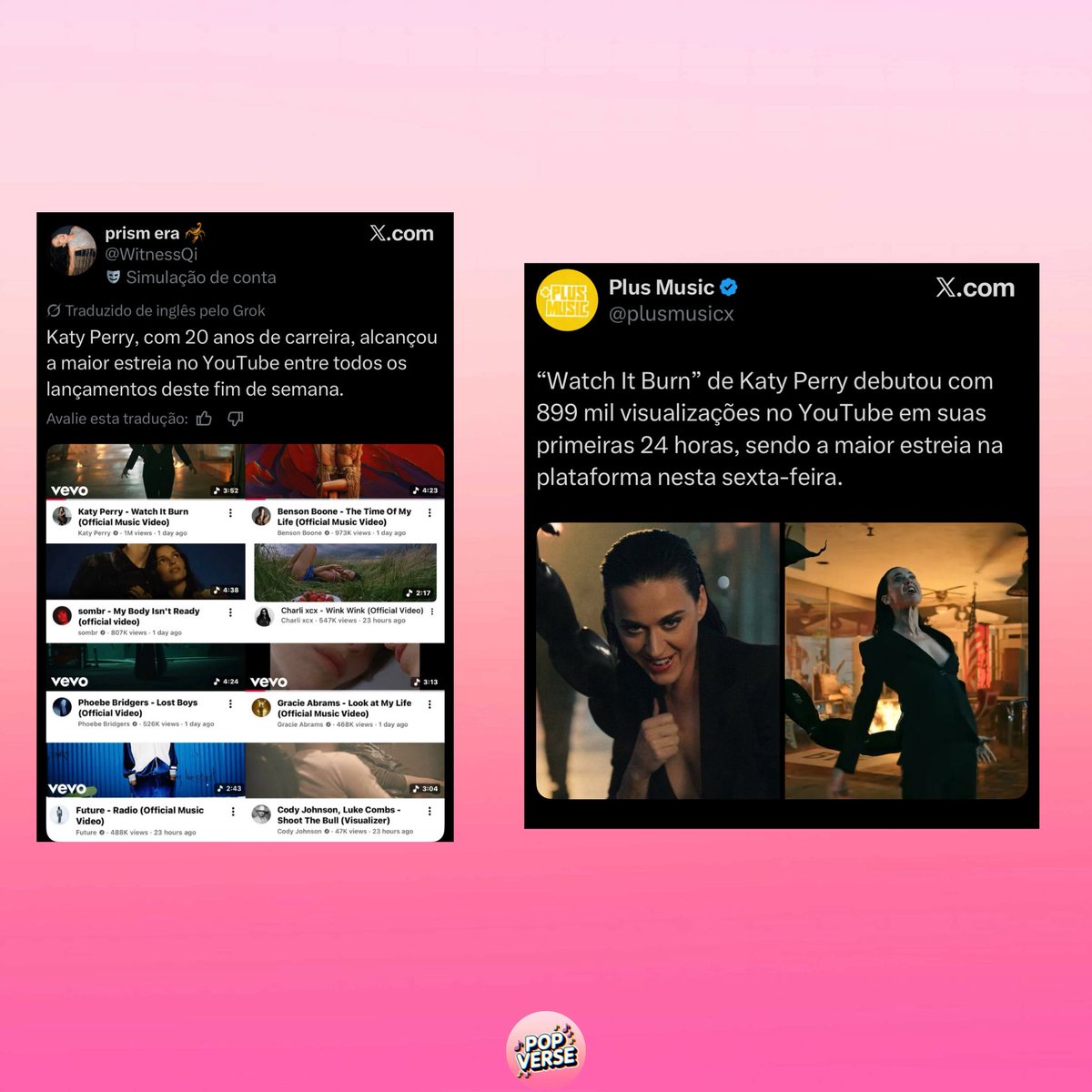 popverseHD's tweet photo. FATO OU FAKE 🤔 É #FAKE que Katy Perry teve o vídeo mais visualizado dentre os lançamentos de sexta-feira (26)

Benson Boone conquistou 930 mil views, enquanto a rapper TOTGA teve apenas 894 mil visualizações nas primeiras 24 horas de lançamento. https://t.co/EnBNT4SFBx