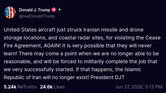 JuanOSavin107's tweet photo. Violations of the Cease Fire = end of the IRGC. Buckle up.. this will mean the new Sheriff in Town will be recreating the new map in the Mid East. https://t.co/hVPLjfPKJ0