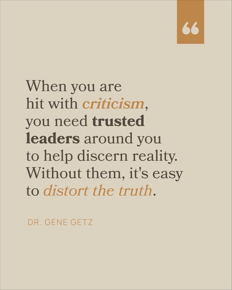 GeneAGetz's tweet photo. When we face criticism, we need the wisdom of trusted, godly people who can help us discern clearly and respond faithfully.

If this encouraged you, share it with someone who is committed to leading with humility and integrity. https://t.co/VCzk6KOcjd