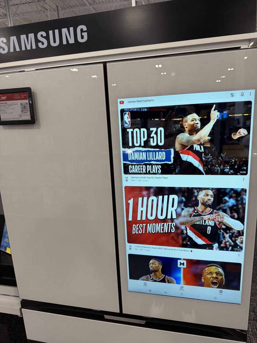 DameAflame's tweet photo. POV: you’re at Best Buy and put on 1 hour of Damian Lillard highlights on the refrigerator https://t.co/yO0kJBxkGF