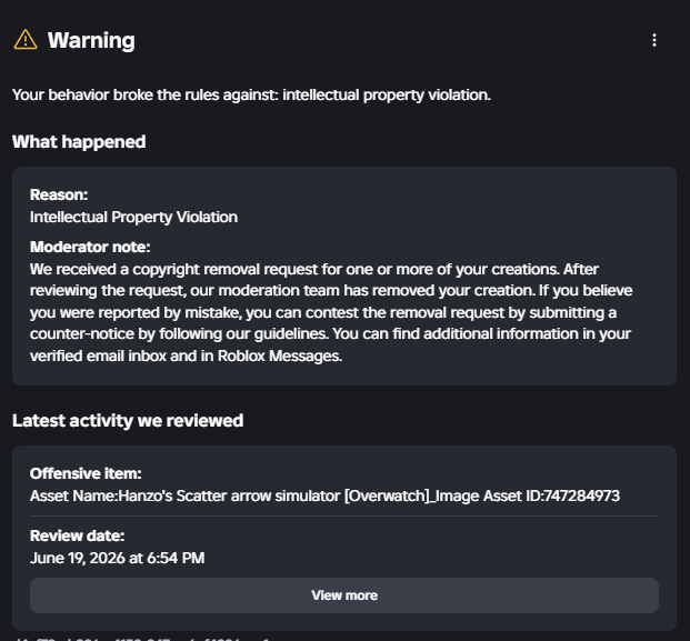 Noobot9k's tweet photo. I think this is my 4th DMCA takedown from Roblox.
Fortunately it wasn't #Splatgoo this time. https://t.co/s5UqBC4KKT