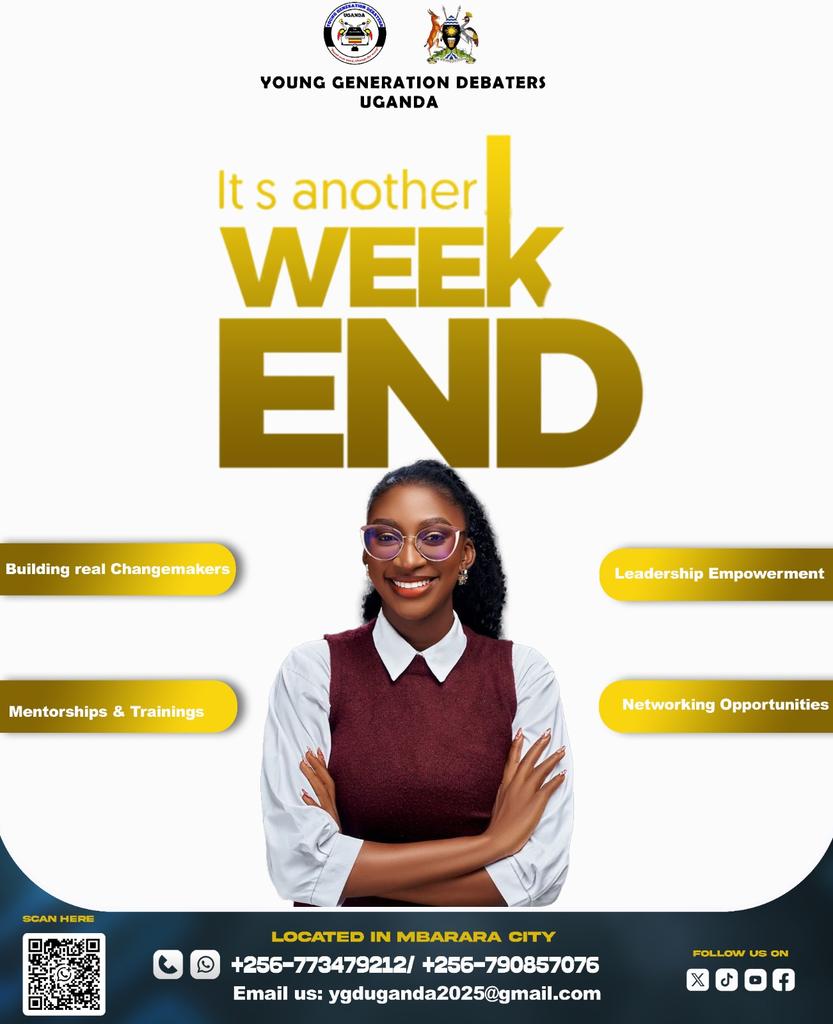 YoungDebators's tweet photo. YGD UGANDA takes this chance to wish you a blessed weekend celebrations.

More civic engagement, networking opportunities, nurturing future responsible citizens among the youth.

It starts with us right here, right now.

Reach out to us***
0773479212/0790857076
ygduganda2025@gm https://t.co/C6CzTOZzc8