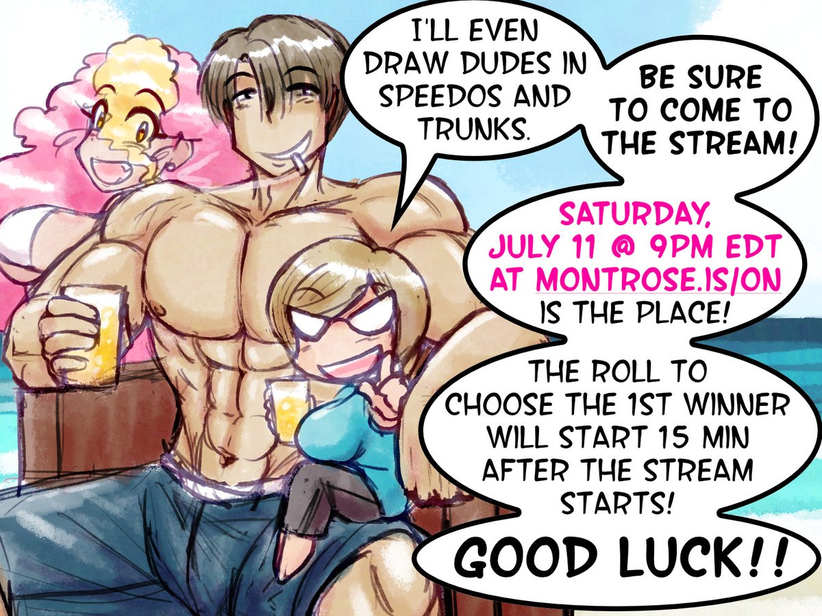 montroseis's tweet photo. Kittyhawk's Birthday Bikini Giveaway!
ENTER NOW for a chance to win a Color Sketch of your Favorite Character in a Bikini!
Follow the instructions and rules in the comic to enter, and check out that Extra Chance!
Winners will be rolled for on Stream on Sat, July 11 at 9pm EDT.
