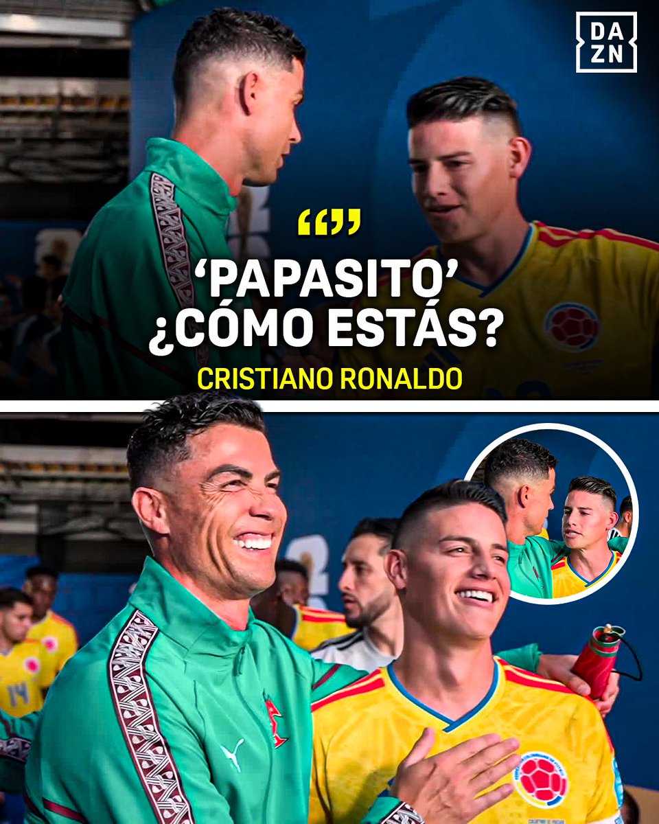DAZNFutbol's tweet photo. EL SALUDO DE CRISTIANO RONALDO A JAMES RODRÍGUEZ 😂

#DAZNMundial #FIFAWorldCup https://t.co/tMpdZLw3NZ