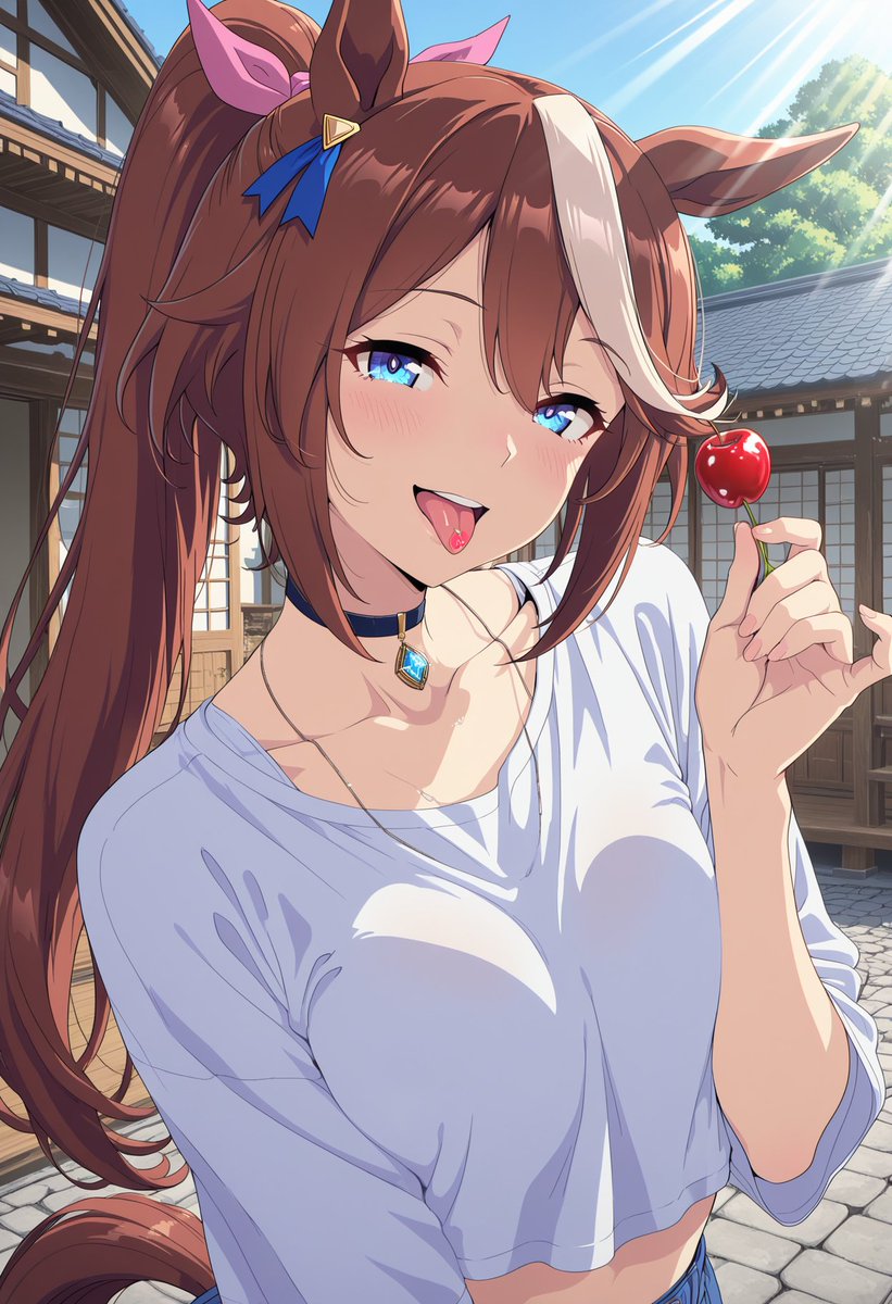 reichi_aiillust's tweet photo. 皆々様、おはようございます☀️
朝からハチミツを塗ったチェリーをもらって、気分が上向いているテイオーです。
「うまい！」

#トウカイテイオー 
#umamusume #AIart https://t.co/Ni3RViefNG
