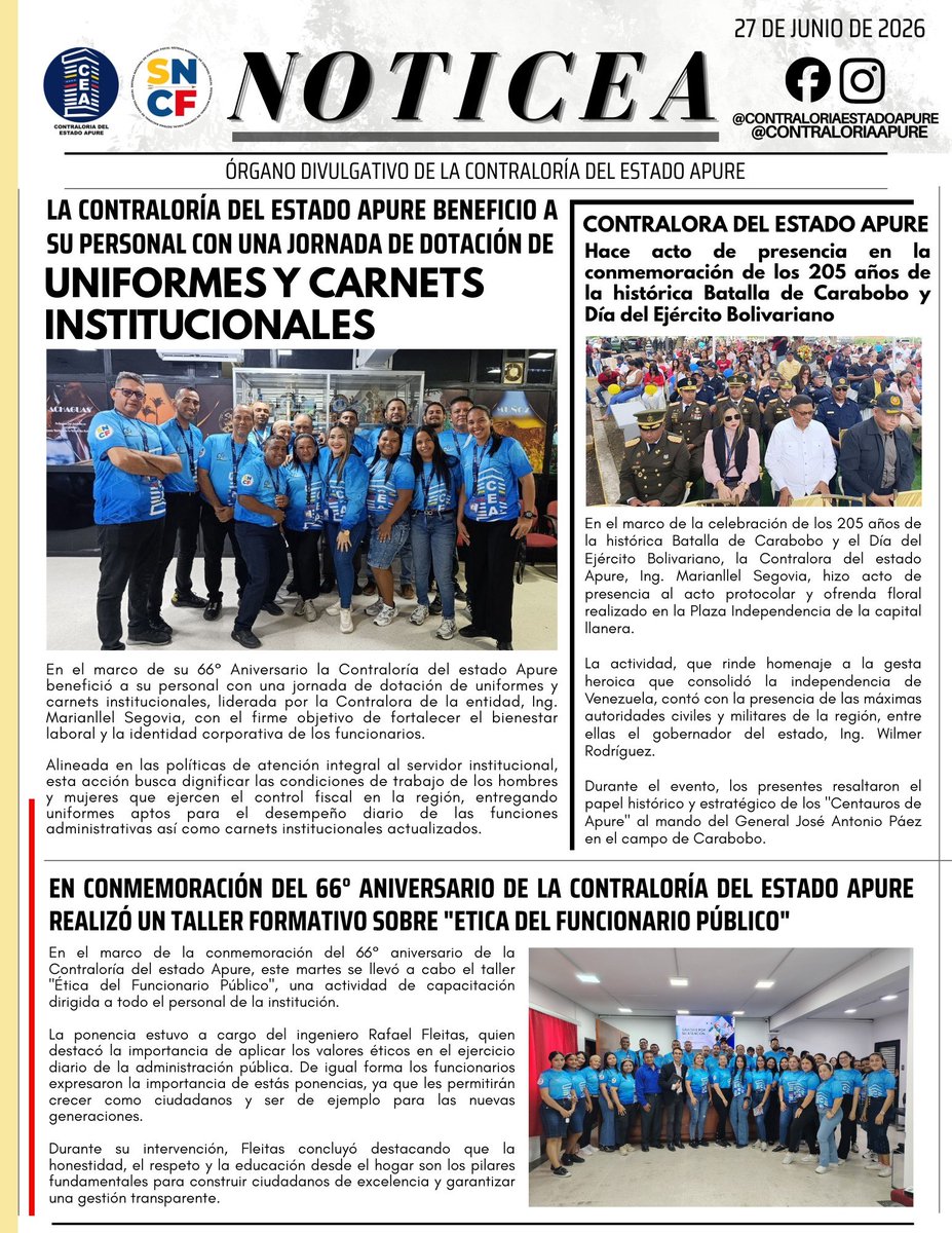 CEApure's tweet photo. Periódico Digital 🗞️ 

.

NOTICEA 

.

Órgano Divulgativo de la Contraloría del estado Apure 

.

.

#cgr #controlsocial
#ControlFiscal 
#PeriódicoDigital 
#periodico https://t.co/2CrvedTCkv