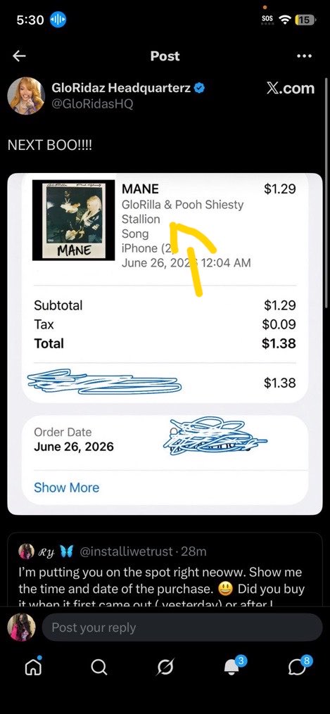 creole_stalli's tweet photo. Yall why is this Glorilla fanpage using ai to make fake images of them streaming 😭😭 and then photoshopped a pic of them buying her music https://t.co/EBaNmAQZVq