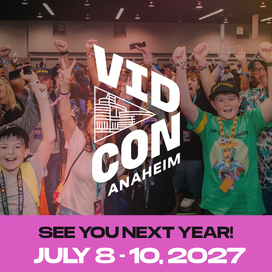 VidCon's tweet photo. Thank you for making #VidConAN26 one for the books. The countdown to next year officially starts now! 

VidCon returns July 8-10, 2027! https://t.co/9lWvohmX2D