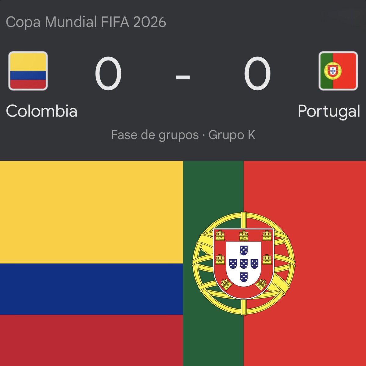 CerebrosG's tweet photo. De último momento: Portugal empató 0-0 ante Colombia en la Copa del Mundo 2026. Le anularon un gol a la Selección Colombiana. https://t.co/cgrw6d3pPW