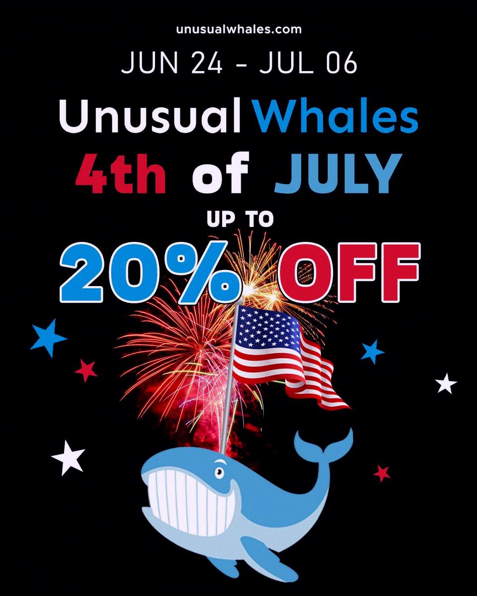 AxelTobias's tweet photo. Unusual Whales is running a July 4th sale 🎆

Score up to 20% off.

We built tools to help you make sense of the market.

Jump in here: https://t.co/PPw40OcKUJ https://t.co/WSGSO2H5Wq