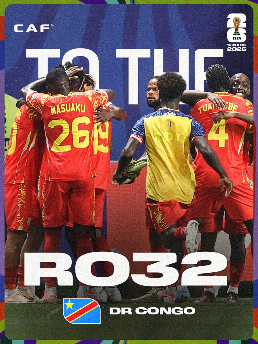 CAF_Online's tweet photo. Round of 32, here comes DR Congo. 🇨🇩

Africa marches on in the #FIFAWorldCup. ✊🌍 https://t.co/xPXY8cHC41