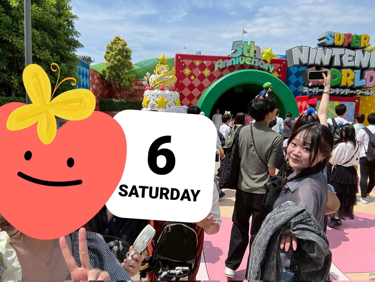 amemai1's tweet photo. 数日前、友人たちとユニバに行ってきました🥳🥳🥳
友達に髪を結んでもらってご機嫌な雨崎と、
マリオエリアが5周年で時の流れに膝をついた雨崎と、
美味しそうなご飯を前に「待て」している雨崎です

コナンの謎解きもしてきたぞ〜！！タッグを組んだ友達が天才過ぎてさくさく進んだ😉 https://t.co/DgPN1lmPHK