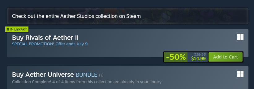 EluTranscendent's tweet photo. Alright I'm being 100% serious if you're a friend of mine and you don't own Rivals of Aether 2 and you're interested in picking up the game (and don't have the funds to buy it) I'll gift it to you on Steam while it's 50% off right now https://t.co/EJvecXeE3e