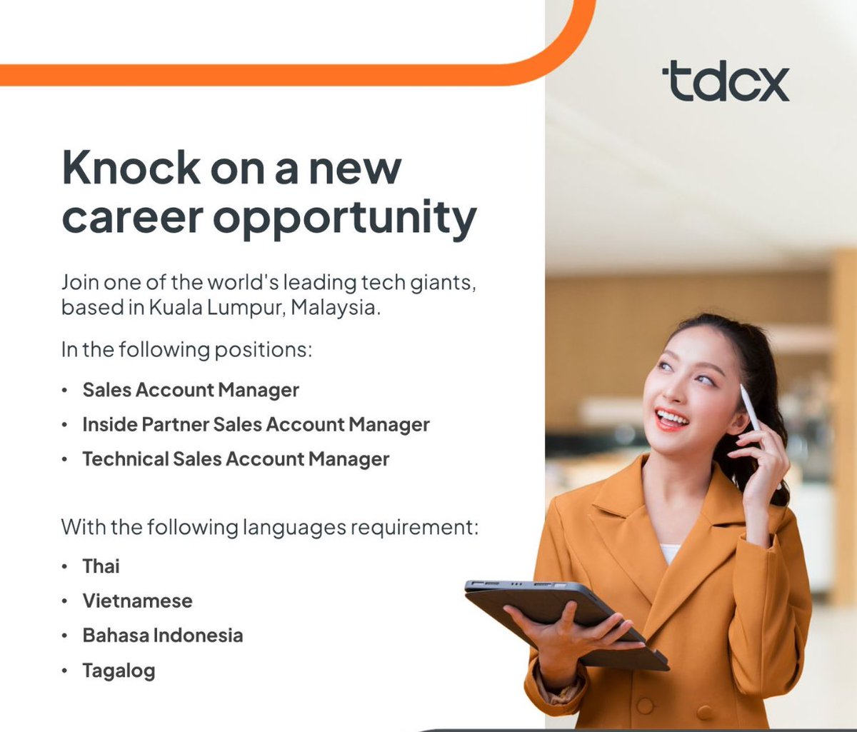Applyajadulu's tweet photo. 🚨HIRING
BAHASA INDONESIA SPEAKER
Ada 3 posisi yang buka 
✅Sales Account Manager
✅Inside Partner Sales Account Manager
✅Technical Sales Account Manager
📍Kuala Lumpur
Lowker ini menyediakan VISA KERJA untuk Orang Indonesia.

Jangan jiper/takut melamar pas dengar kata ‘manager’ 
Kenapa? ⤵️⤵️￼