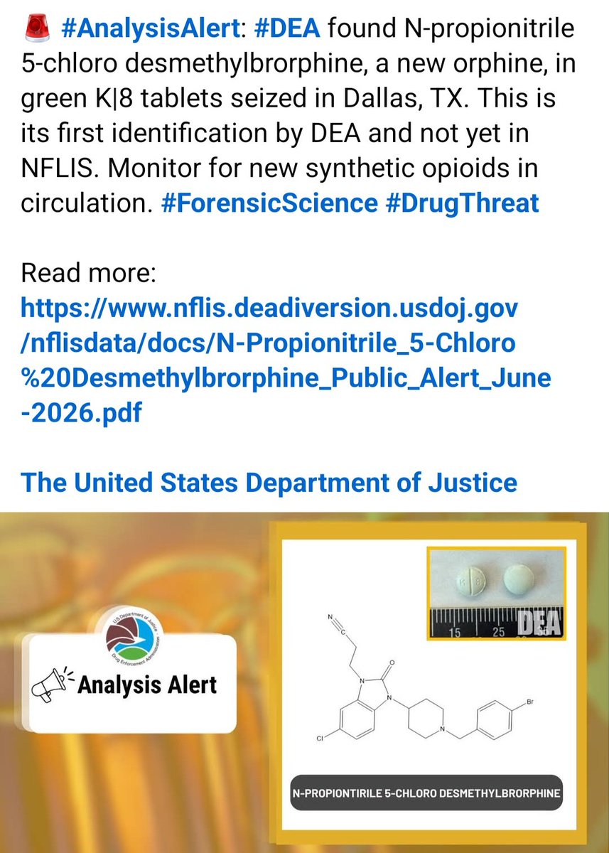 onekid86's tweet photo. There is no published data specifically for N-propionitrile 5-chloro desmethylbrorphine. Researchers infer that it is likely a potent opioid based on structure, but no reliable potency estimate relative to fentanyl or morphine is currently available https://t.co/BacFOmEcZS