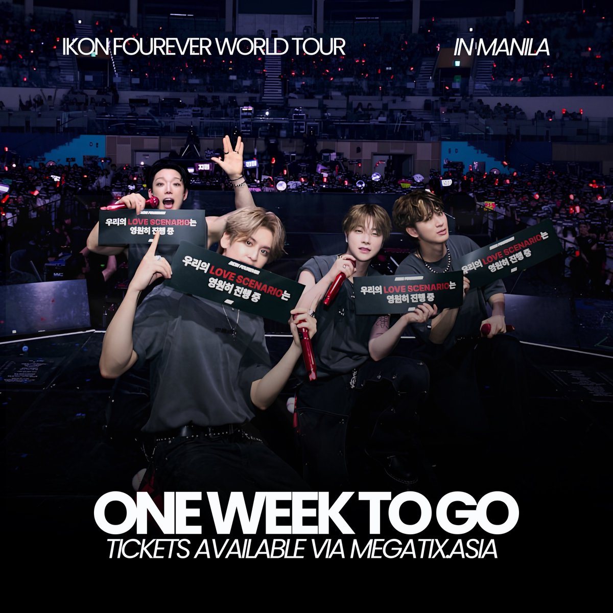 philconcerts's tweet photo. iKON is coming to our town! ONE WEEK TO GO before iKON FOUREVER WORLD TOUR arrives in Manila on July 5, 2026, at the SMX Manila 🔥

Get your rhythm and party hard with JAY, SONG, BOBBY, and CHAN next week! Secure your tickets here: https://t.co/rCUoVQtQcM

#iKONinMANILA

@banyakbagusent