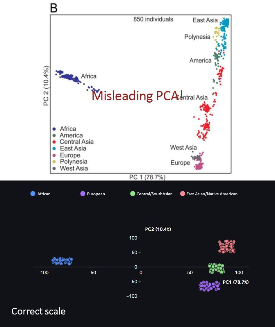 NvidiaQuantum's tweet photo. @Pr0blemzSolved That PCA is exaggerating the genetic difference between Eurasians. https://t.co/hod7o5km5w