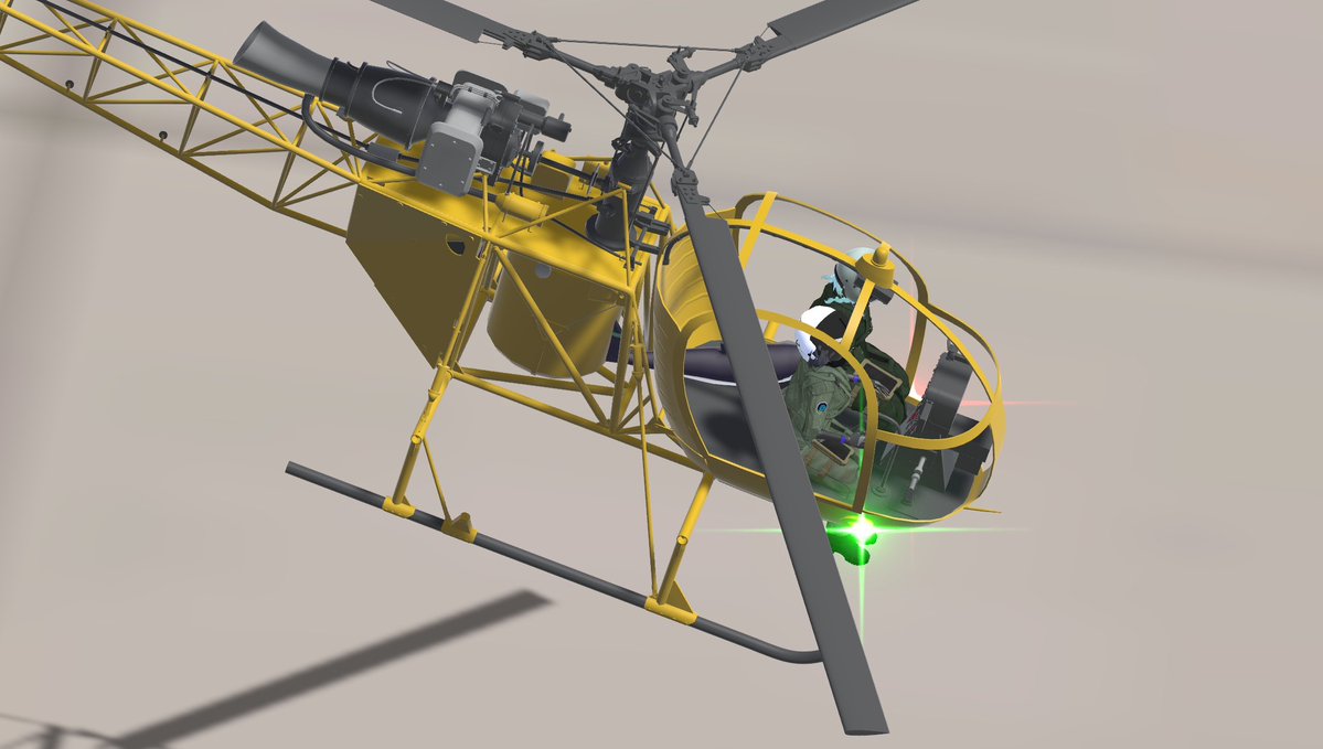 ipheion_712's tweet photo. こちらは制作中のヘリコプター「XH315B」試験飛行時の写真です。

むき出しのエンジンやローターまわり等、かなり力を入れて制作しております。
今後はテクスチャを描きこんでさらに完成度を上げていきます。

#VRChat #VRCAviation https://t.co/6YtTsLZHv9