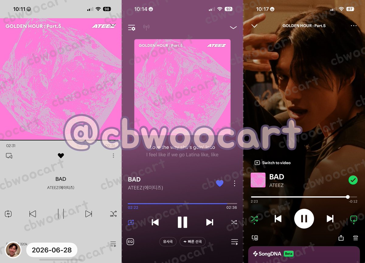 cbwoocart's tweet photo. 260628 11AM KST / 10AM PHT

멜론 / 지니 / 바이브 / 벅스 / 플로 / 스포티파이

#ATEEZ #에이티즈
#GOLDENHOUR #GOLDENHOUR_Part5
#BAD #BAD에_빠져_허우적대 https://t.co/09LU56ioHM
